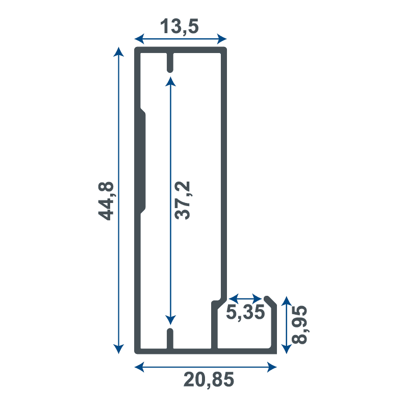 SLC 4550 Alüminyum Çerçeve Kapak Profil Kulpsuz - Teknik Çizim
