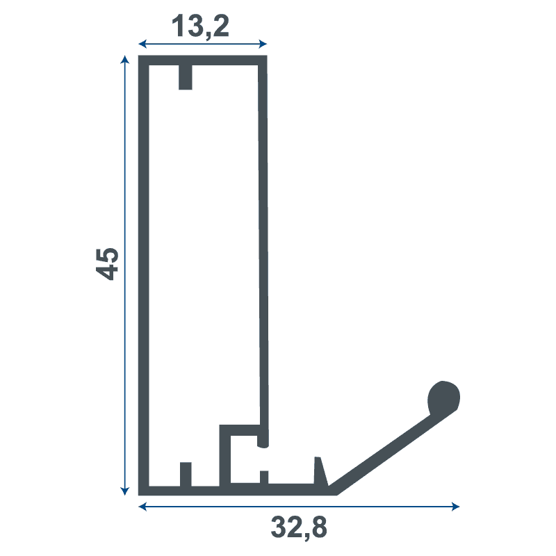 Aluminum Frame Door Profile Without Handle - Teknik Çizim