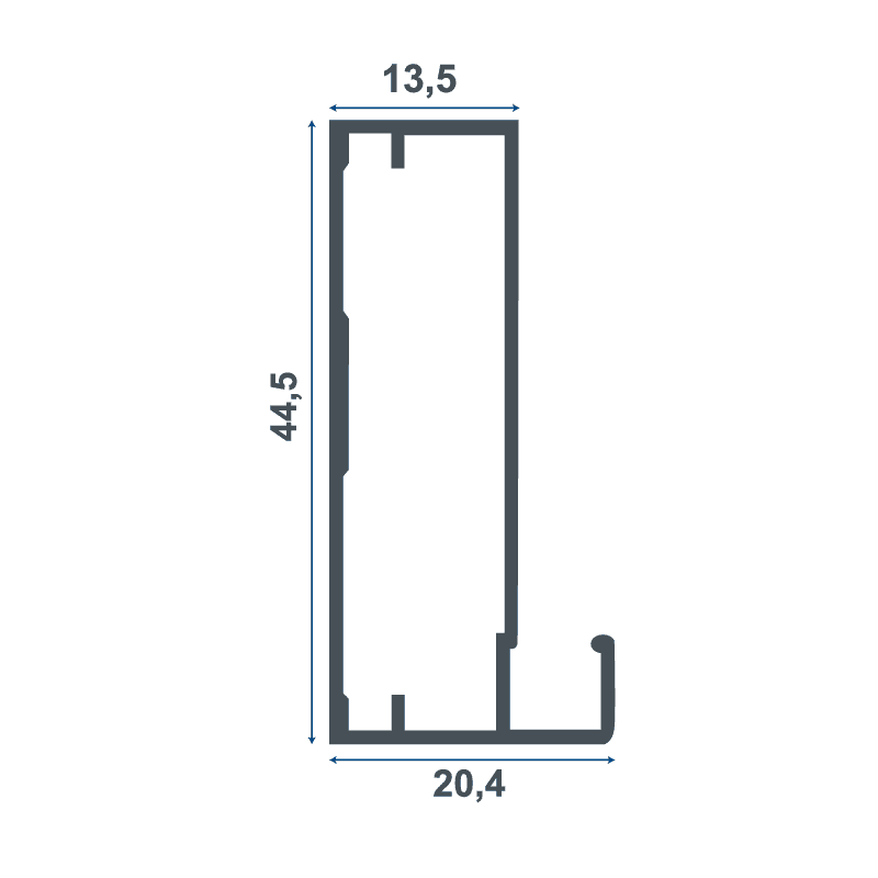 Aluminum Narrow Frame Door Profile Without Handle - Teknik Çizim
