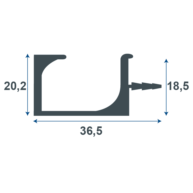 36,5 mm Built-In Type Aluminium Size C Handle - Teknik Çizim