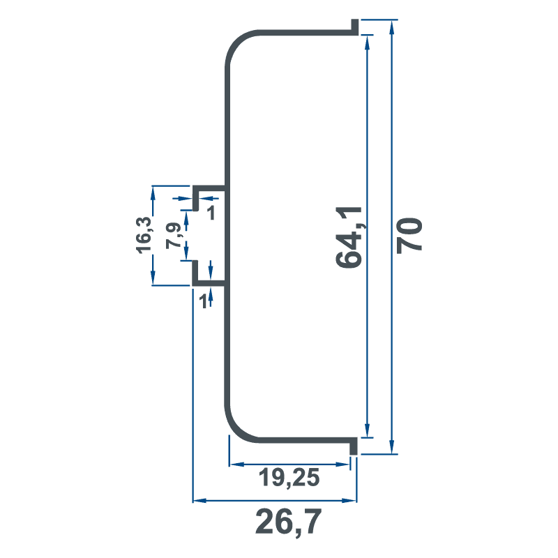 Mâner ascuns din aluminiu tip U Gola - Teknik Çizim